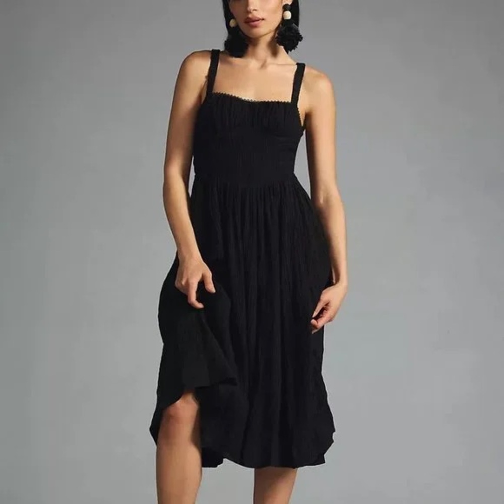 Anthropologie Textured Smocked Midi Dress